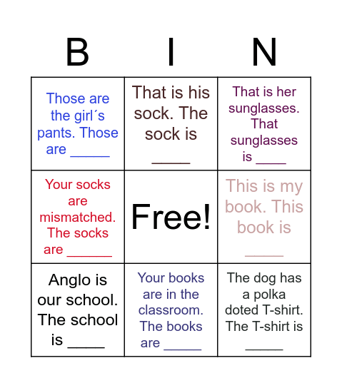 Teacher possessive pronouns Bingo Card