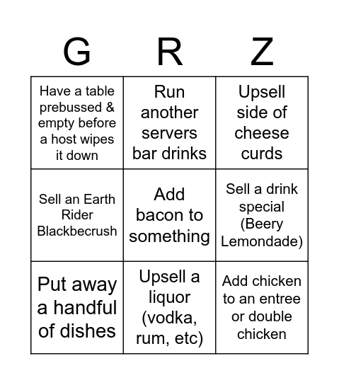 Grizz Bingo Card