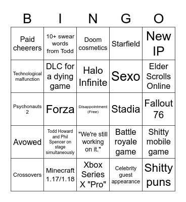 E3 BETHESOFT BINGO Card