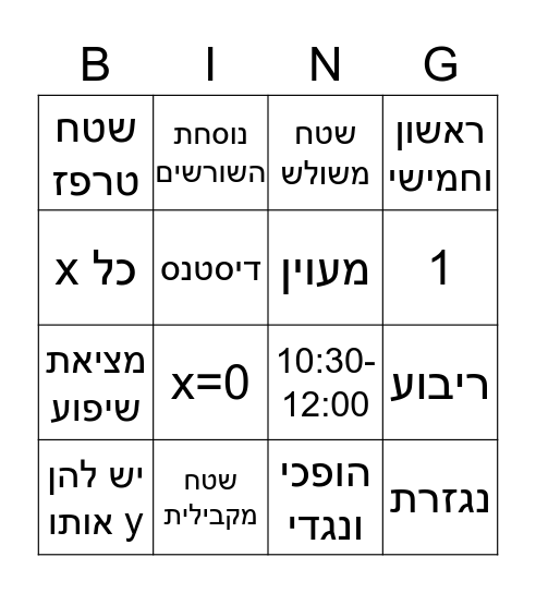 🥰🥰מתמטיקה י תשפא Bingo Card