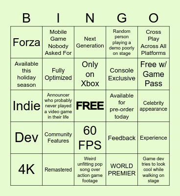 E3 2021 Bingo! Bingo Card