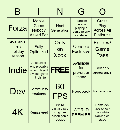 E3 2021 Bingo! Bingo Card