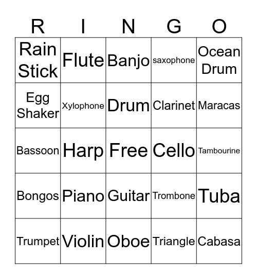 Musical Instrument Bingo  Bingo Card