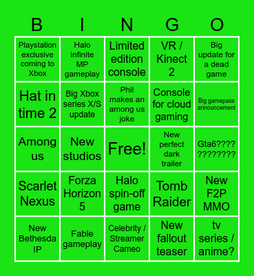 XBOX + BETHESDA E3 Bingo Card