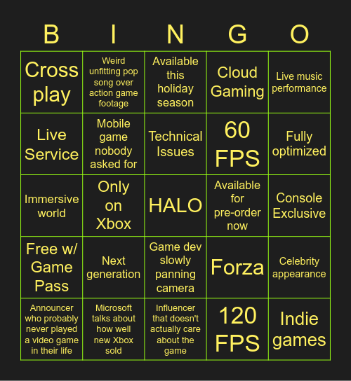 E3 2021 Bingo! Bingo Card