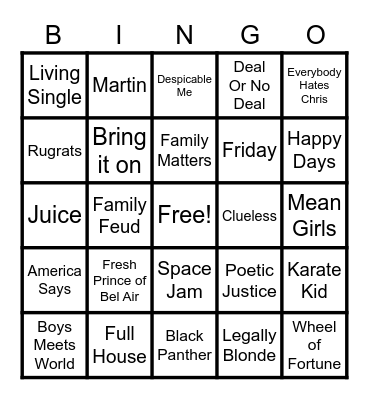 Tv Shows and Movies Bingo Card