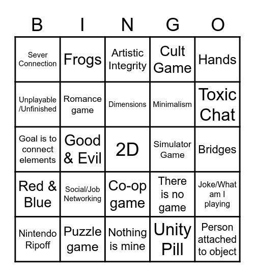 GMTK 2021 Bingo Card