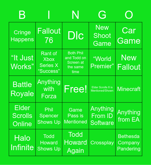 Xbox Bethesda Bingo Card