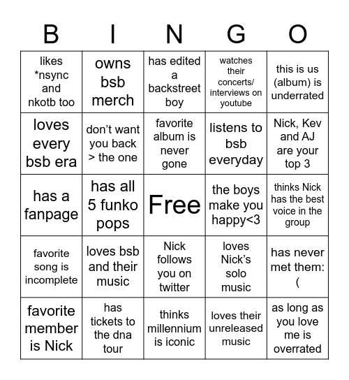 how similar are you to… Bingo Card