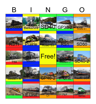 Passenger and Freight Locomotives around the U.S.A Bingo Card