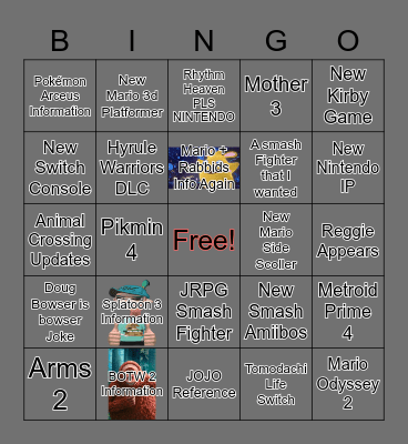 Nintendo E3 Predictions Bingo Card