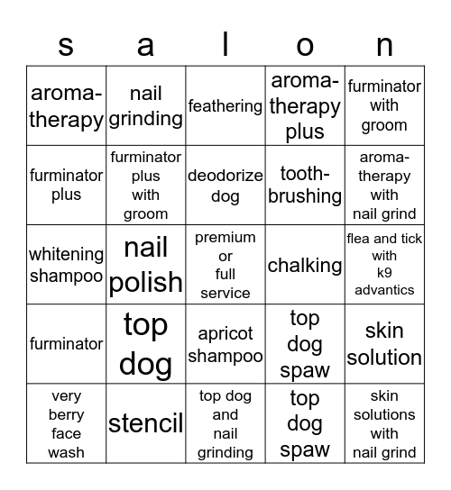 grooming bingo Card