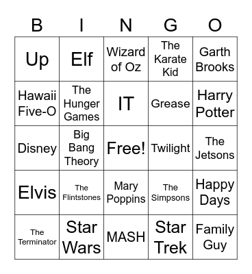 Movie, TV and Entertainment BINGO Card