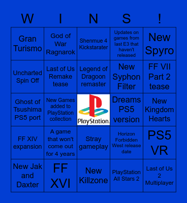 Sony E3 2021 Bingo Card