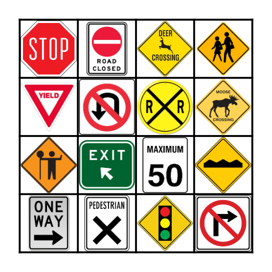 Road Signs Bingo Card