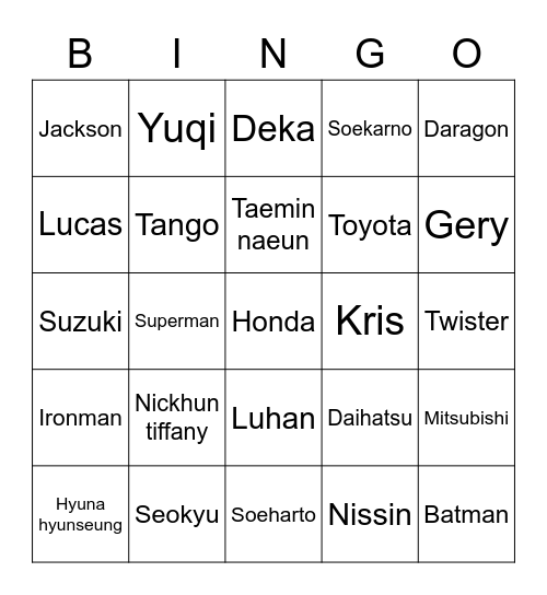 Changjo Bingo Card