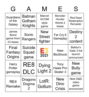 E3 Bingo Card