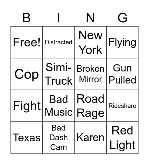 Accident bingo Card