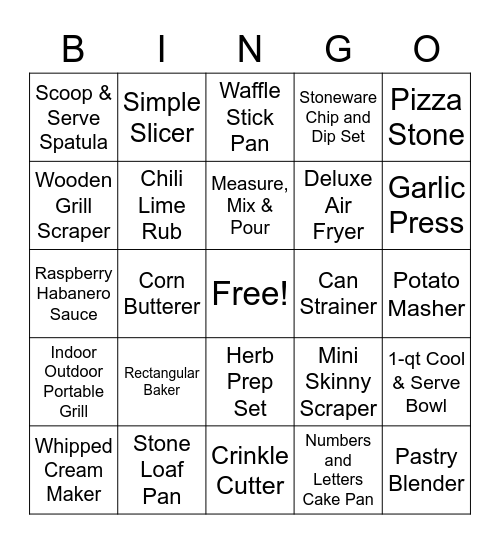 Pampered Chef Bingo Card