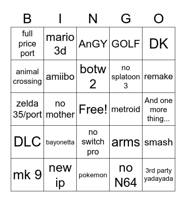 nintendo e3 be like Bingo Card