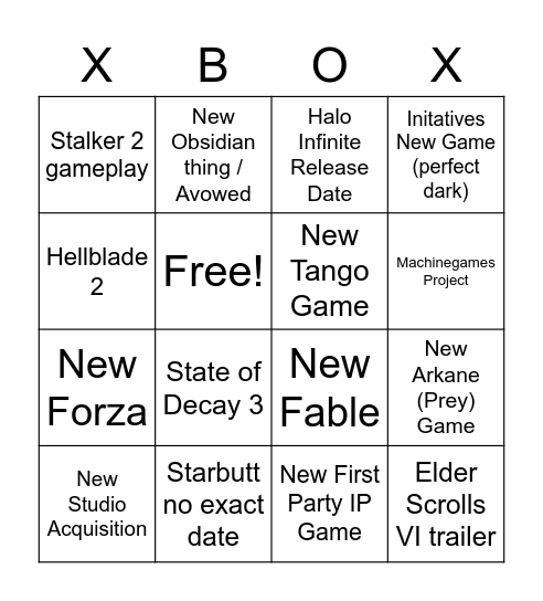 Xbox Bethesda E3 2021 Bingo Card