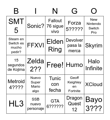 E3 2021 Bingo Card