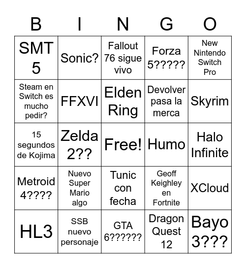 E3 2021 Bingo Card