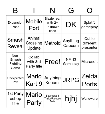 NINTENDO DIRECT E3 2021 Bingo Card