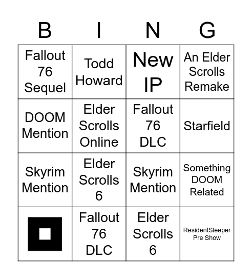 Bethesda E3 Bingo Card
