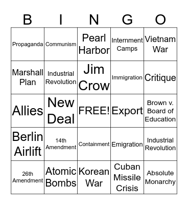 OGT Review Bingo Card