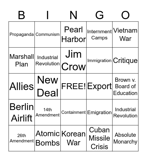 OGT Review Bingo Card