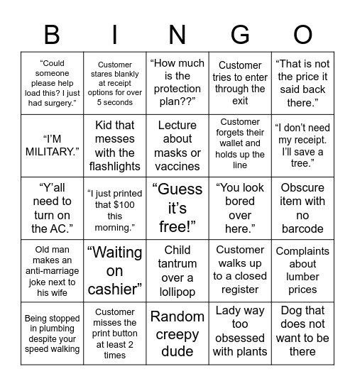 Lowe’s Bingo Card