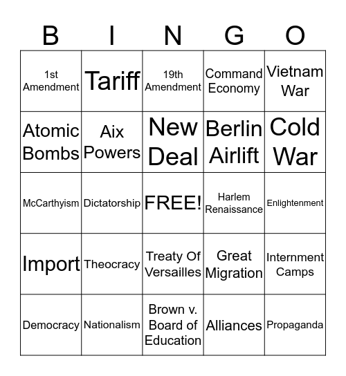 OGT Review Bingo Card