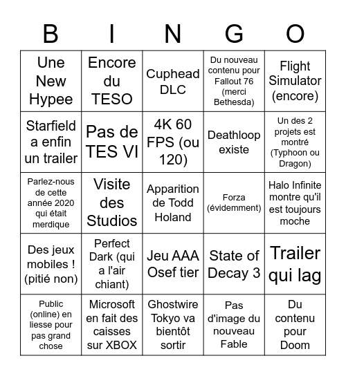 Bingo Xbox Bethesda Bingo Card