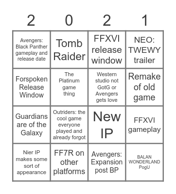 Squeeeeenix Bingo Card