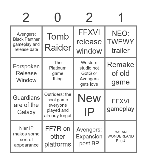 Squeeeeenix Bingo Card