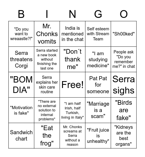 Serra Bingo Card