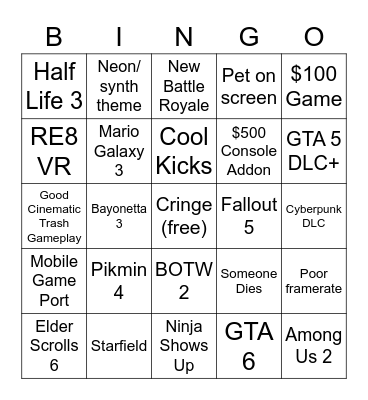 E3 bingo Card