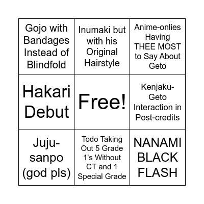 JJK MOVIE BINGO Card
