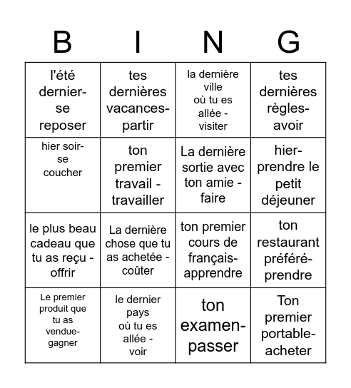 Parle-moi de ton passé Bingo Card