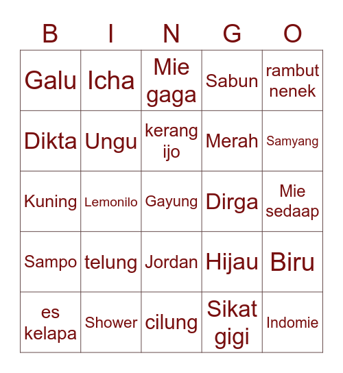 Untitled Bingo Card