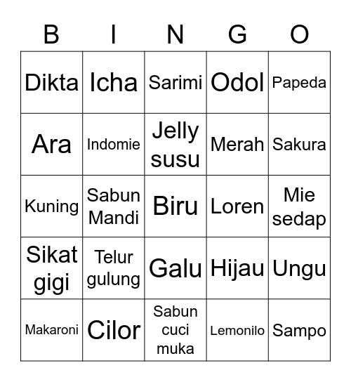 Sadha's Bingo Card