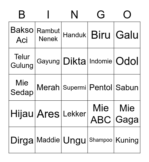 Untitled Bingo Card