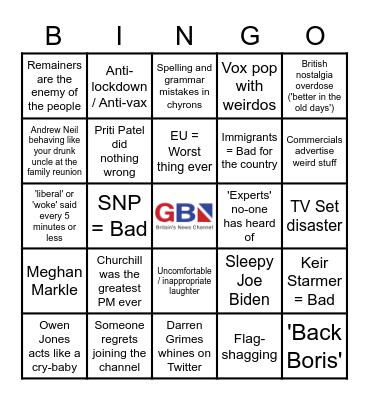 GB News Day 1 (play along at home!) Bingo Card