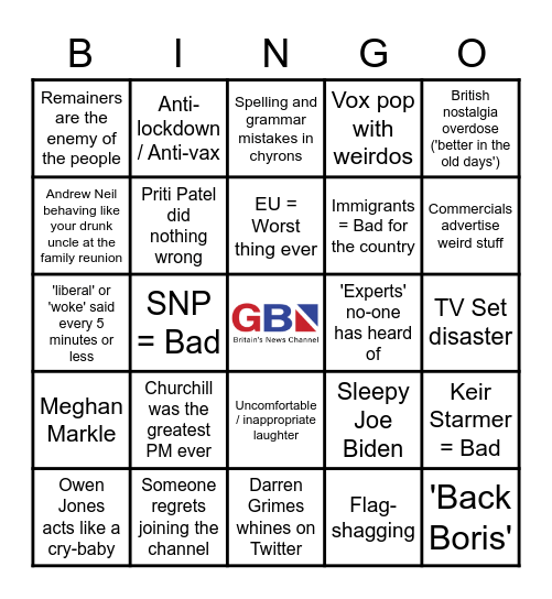 GB News Day 1 (play along at home!) Bingo Card