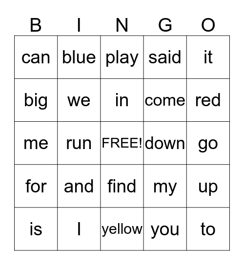 Sight Word Bingo! Bingo Card