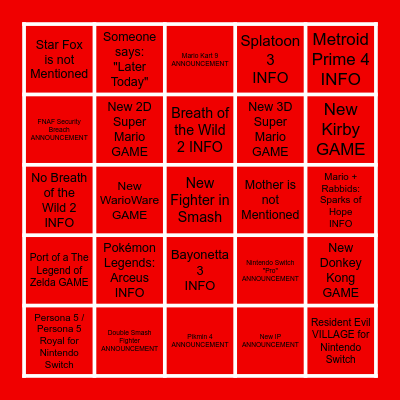 E3 Bingo Card