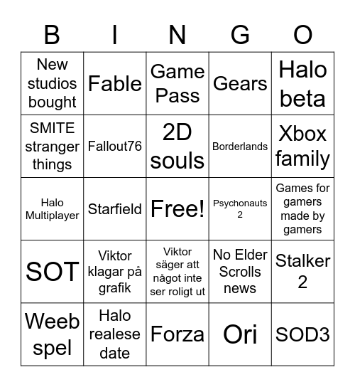 Xbox Behtesda Bingo Card