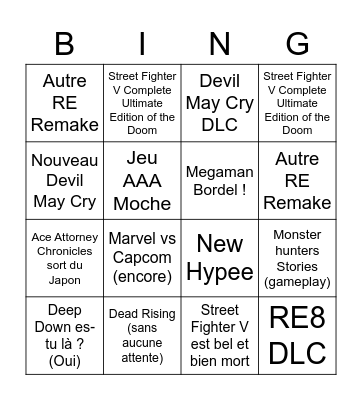 Bingo Capcom E3 2021 Bingo Card