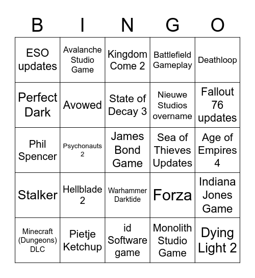 E3 2021 BM Bingo Card